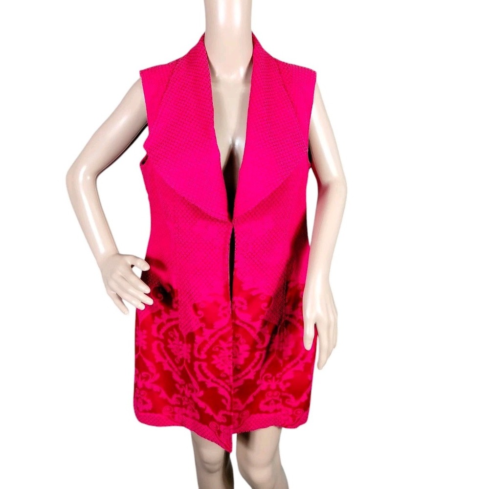 Peter Nygard Cardigan Woman's 12 Red Textured Embroidered‎ Bohostyle Bohemian